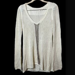 Anthropologie Sweater Womens XS Moth Open Knit Metallic Shimmer Lightweight
